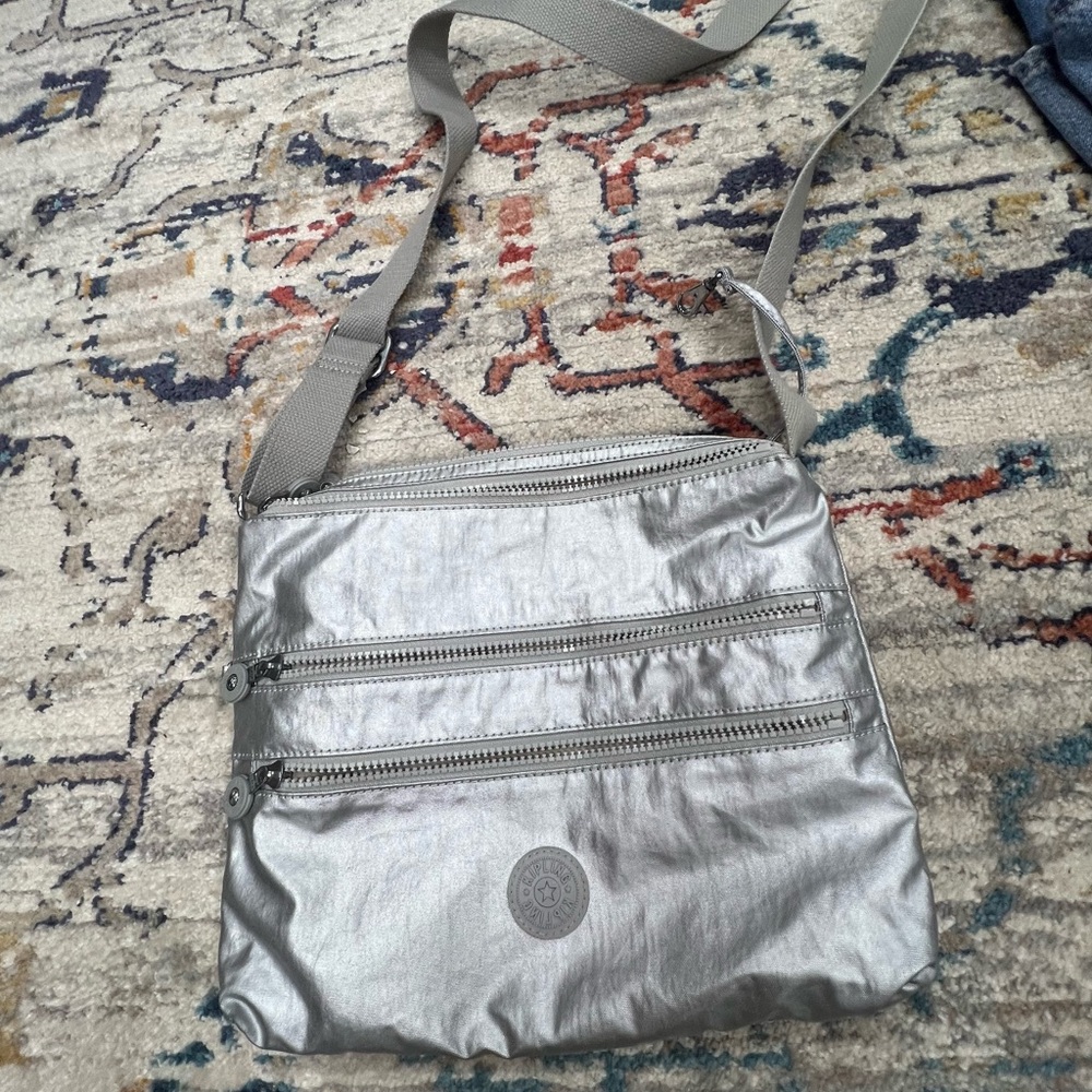 Kipling Metallic Silver Crossbody with Adjustable Strap